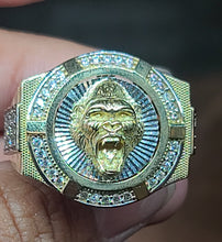 Load image into Gallery viewer, Yellow Gold Circular Ring With Gorilla Face and CZs