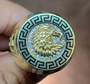 Yellow Gold Circular Ring With Eagle and Markings