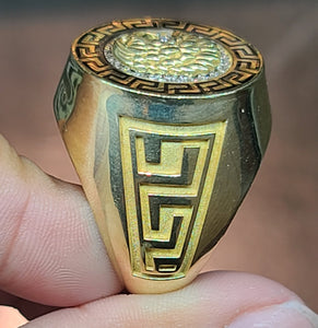 Yellow Gold Circular Ring With Eagle and Markings