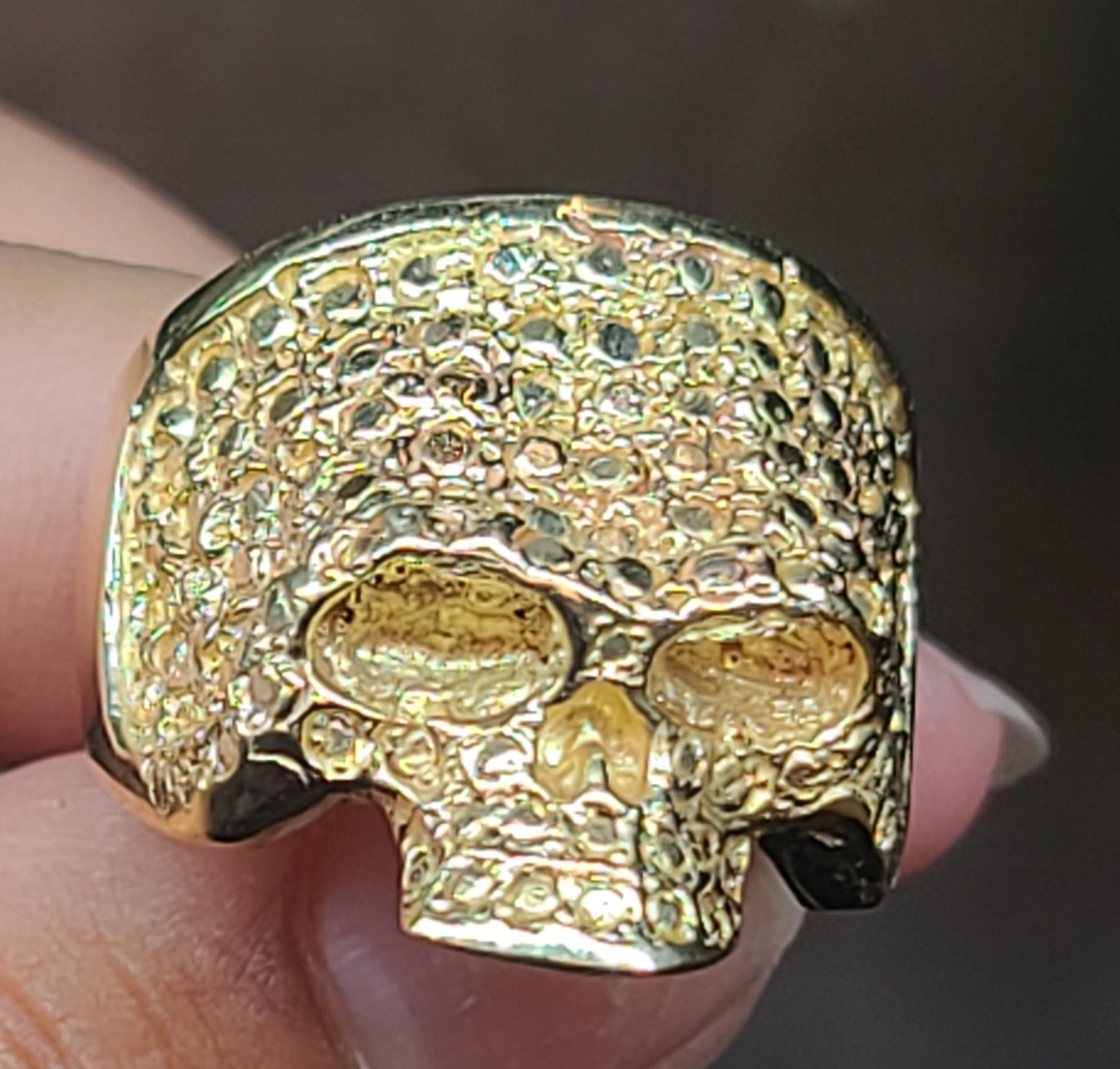 Yellow Gold Textured Skull Ring