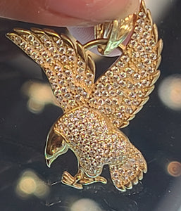 Yellow Gold Small Eagle Pendant with CZs