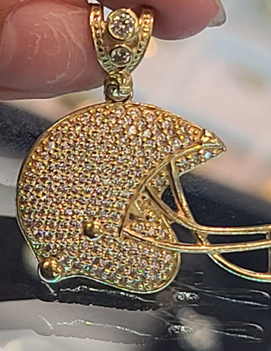 Yellow Gold Helmet Pendant with CZs