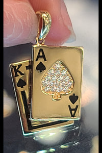 Yellow Gold Playing Cards Pendant with CZs