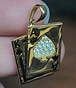 Yellow Gold Playing Cards Pendant with CZs