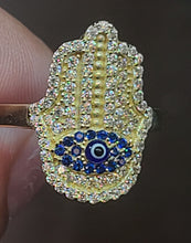 Load image into Gallery viewer, Yellow Gold Hamsa Hand Ring with CZs