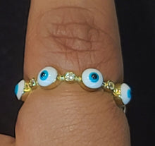 Load image into Gallery viewer, Yellow Gold Ring With White and Blue Ojito eyes