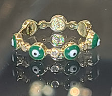 Load image into Gallery viewer, Yellow Gold Ring With Green Ojito Eyes