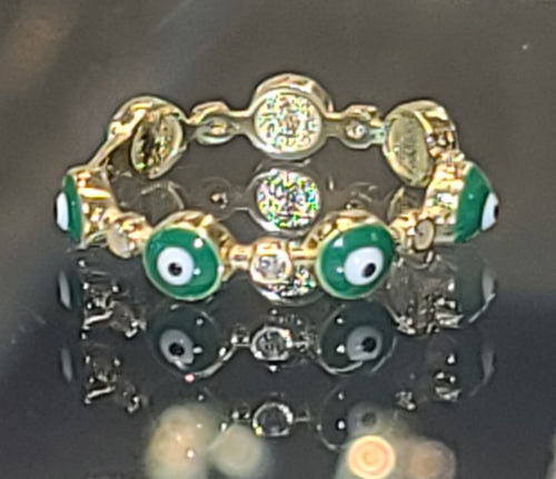 Yellow Gold Ring With Green Ojito Eyes