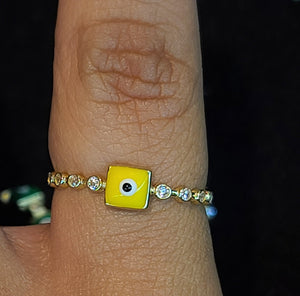 Yellow Gold Square Ring with Yellow Ojito and CZs