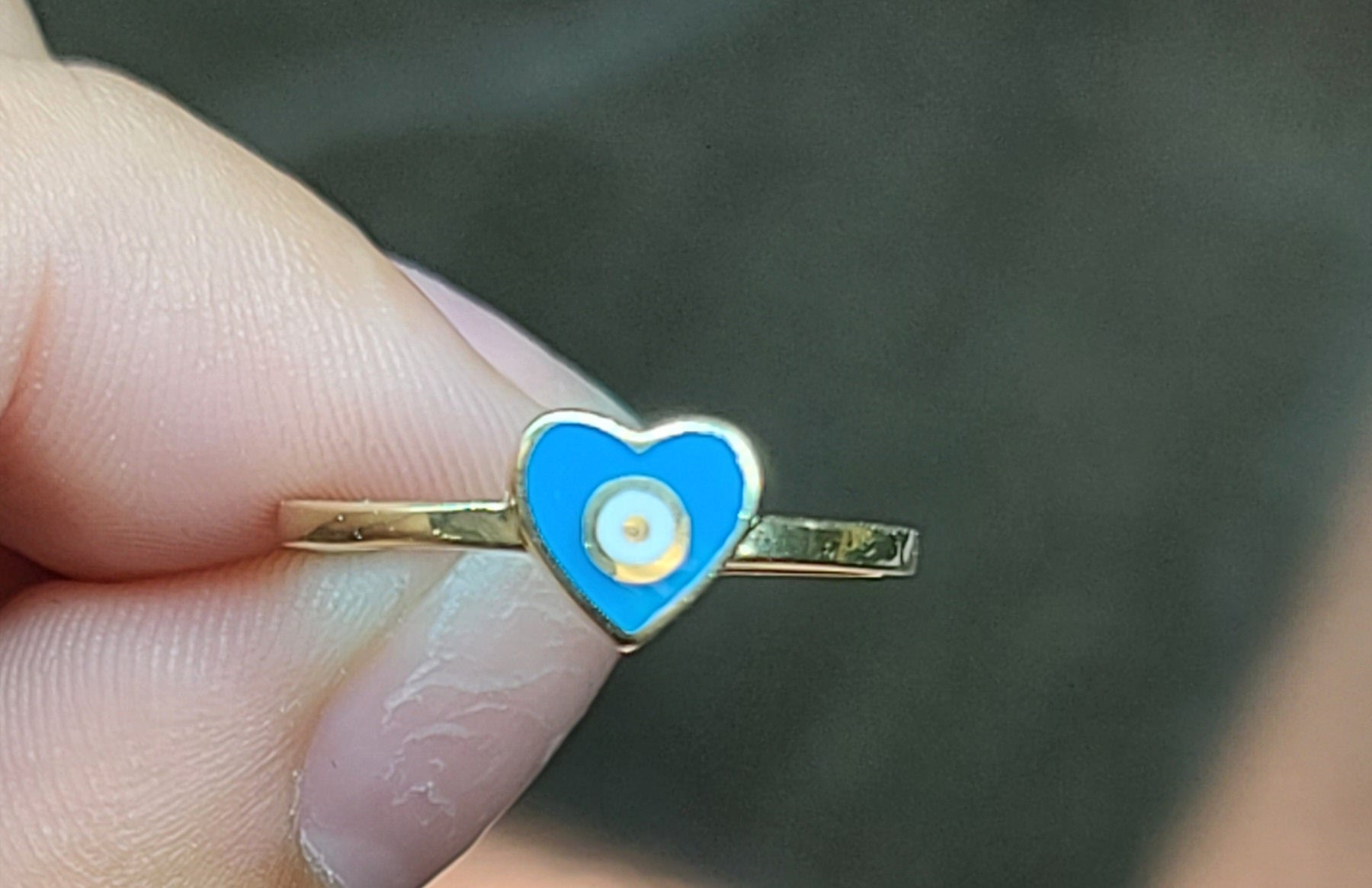 Yellow Gold Heart Shaped Ring With Blue Ojito