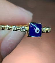 Load image into Gallery viewer, Yellow Gold Ring With Royal Blue Ojito Eye and CZs