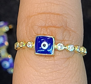 Yellow Gold Ring With Royal Blue Ojito Eye and CZs