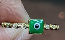 Load image into Gallery viewer, Yellow Gold Ring With Green Square Ojito and CZs