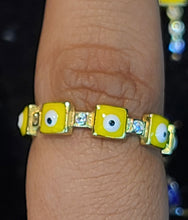 Load image into Gallery viewer, Yellow Gold Ring With Yellow Square Evil Eyes and CZs
