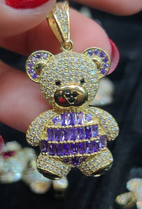 Large Yellow Gold Bear Pendant with CZs