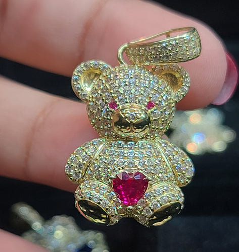 Medium Yellow Gold Bear Pendant with CZs