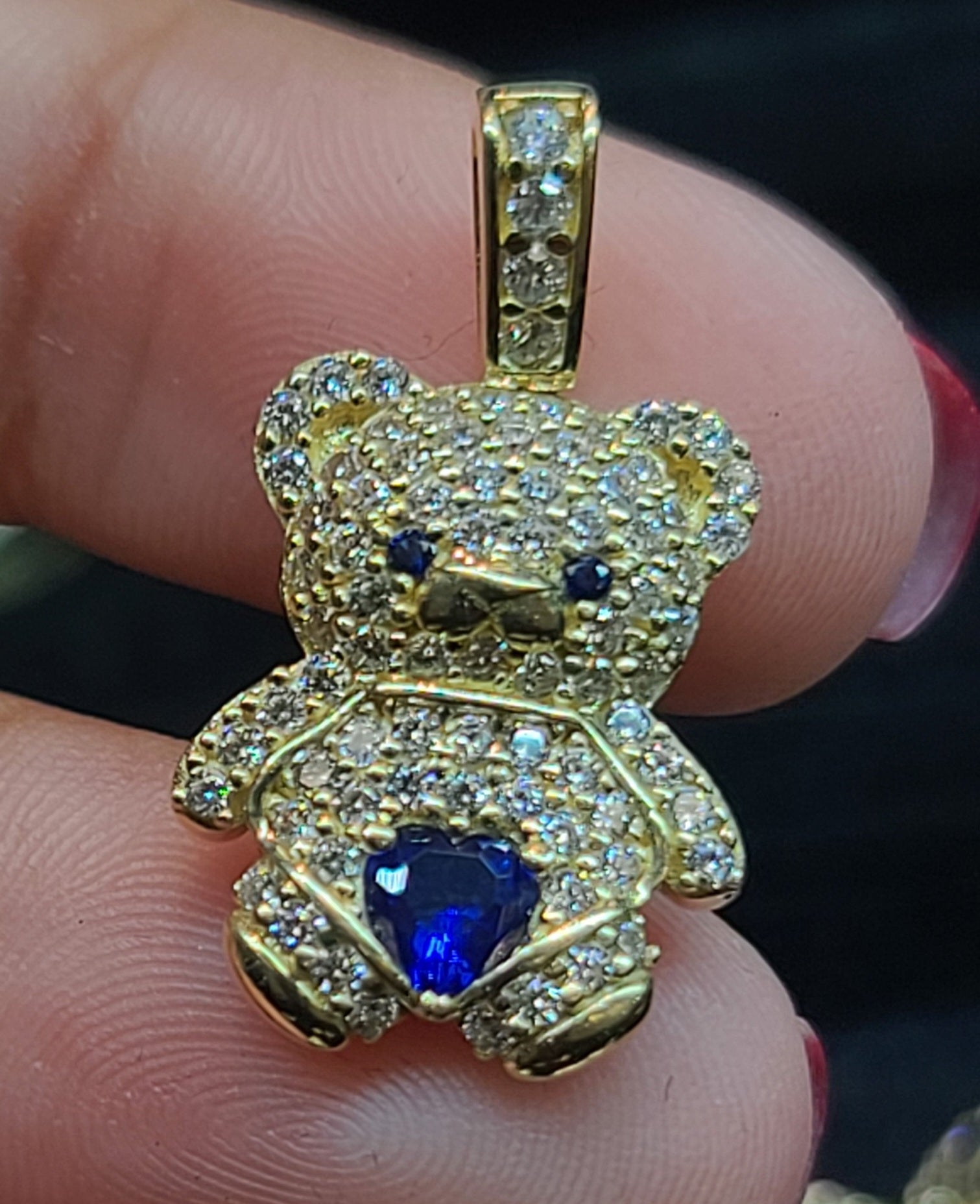 Yellow Gold Small Teddy Bear Pendant with CZs
