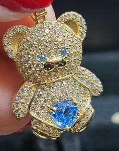 2D Yellow Gold Bear Pendant with CZs