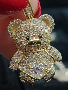 2D Yellow Gold Bear Pendant with CZs