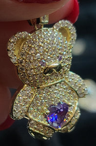 2D Yellow Gold Bear Pendant with CZs