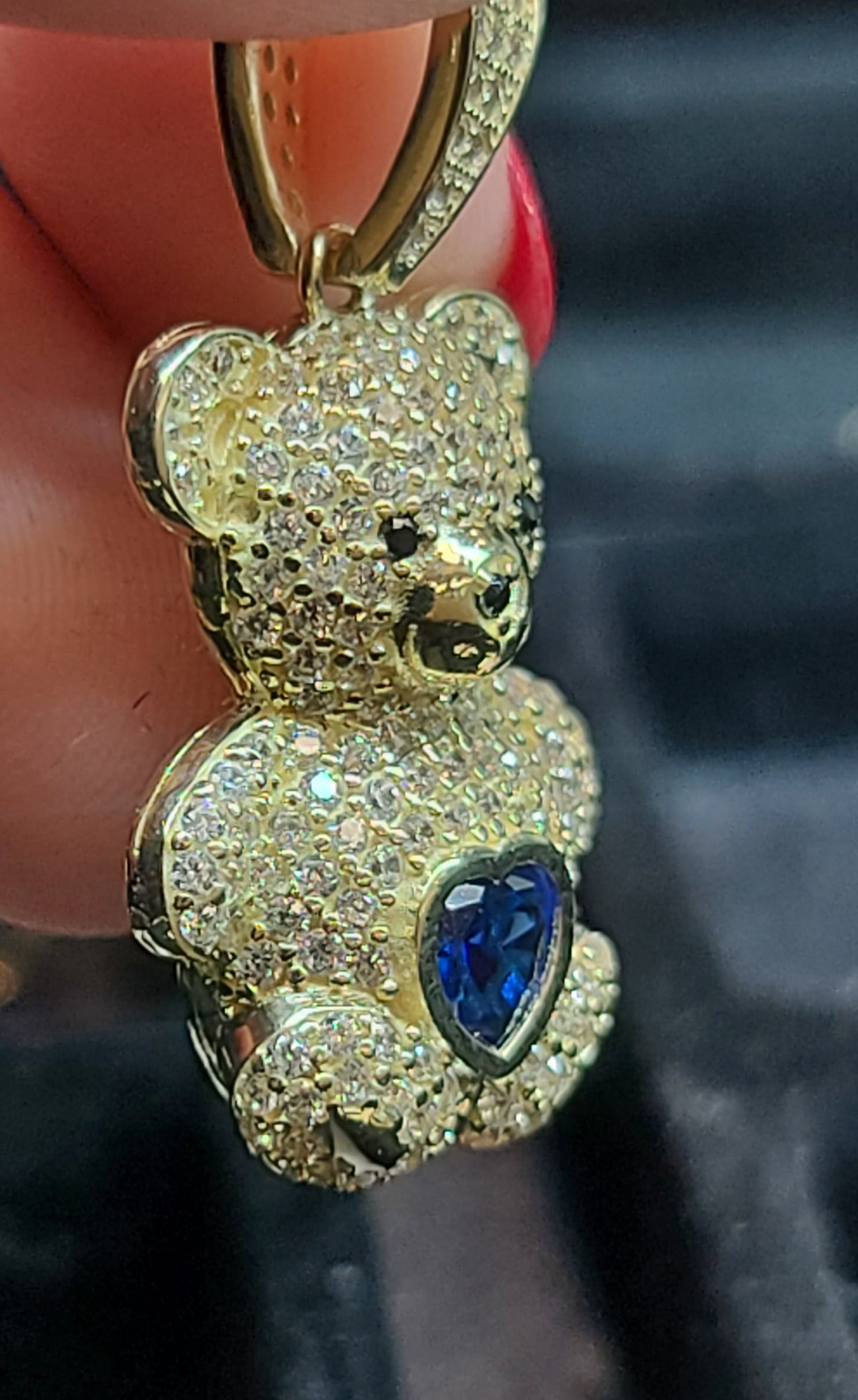 Small Yellow Gold Bear Pendant with CZs