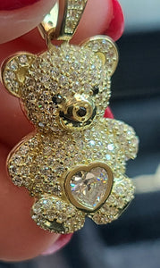 Small Yellow Gold Bear Pendant with CZs