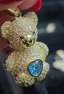 Small Yellow Gold Bear Pendant with CZs