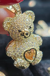 Small Yellow Gold Bear Pendant with CZs