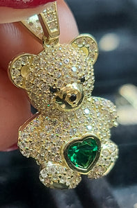 Small Yellow Gold Bear Pendant with CZs