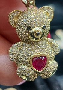 Small Yellow Gold Bear Pendant with CZs