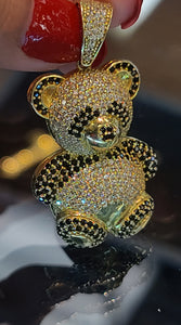 Yellow Gold Jumbo Teddy Bear Pendant with CZs