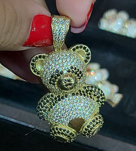 Yellow Gold Jumbo Teddy Bear Pendant with CZs