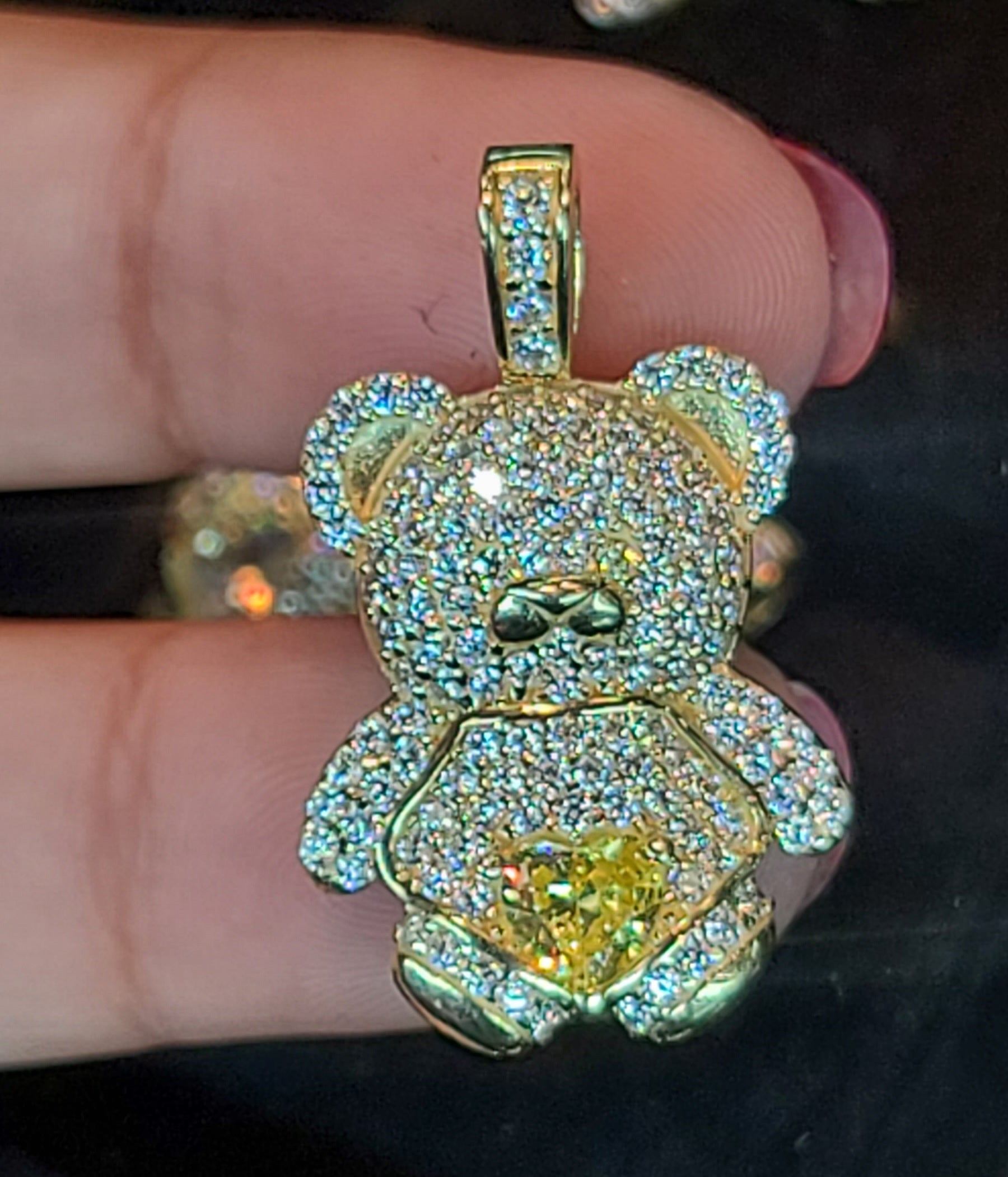 2D Yellow Gold Bear Pendant with CZs