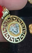 Load image into Gallery viewer, Small Yellow Gold Circular Pendant with Markings and Medusa