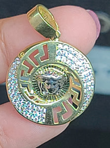 Yellow Gold Medusa Face with CZs and Markings