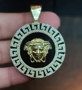 Yellow Gold Medusa Pendant with CZs and Reflective