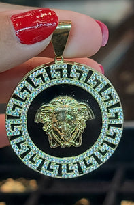 Yellow Gold Medusa Pendant with CZs and Reflective