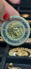 Load image into Gallery viewer, Yellow Gold Circular Medusa Face Pendant with CZs