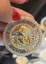Load image into Gallery viewer, Yellow Gold Circular Medusa Face Pendant with CZs