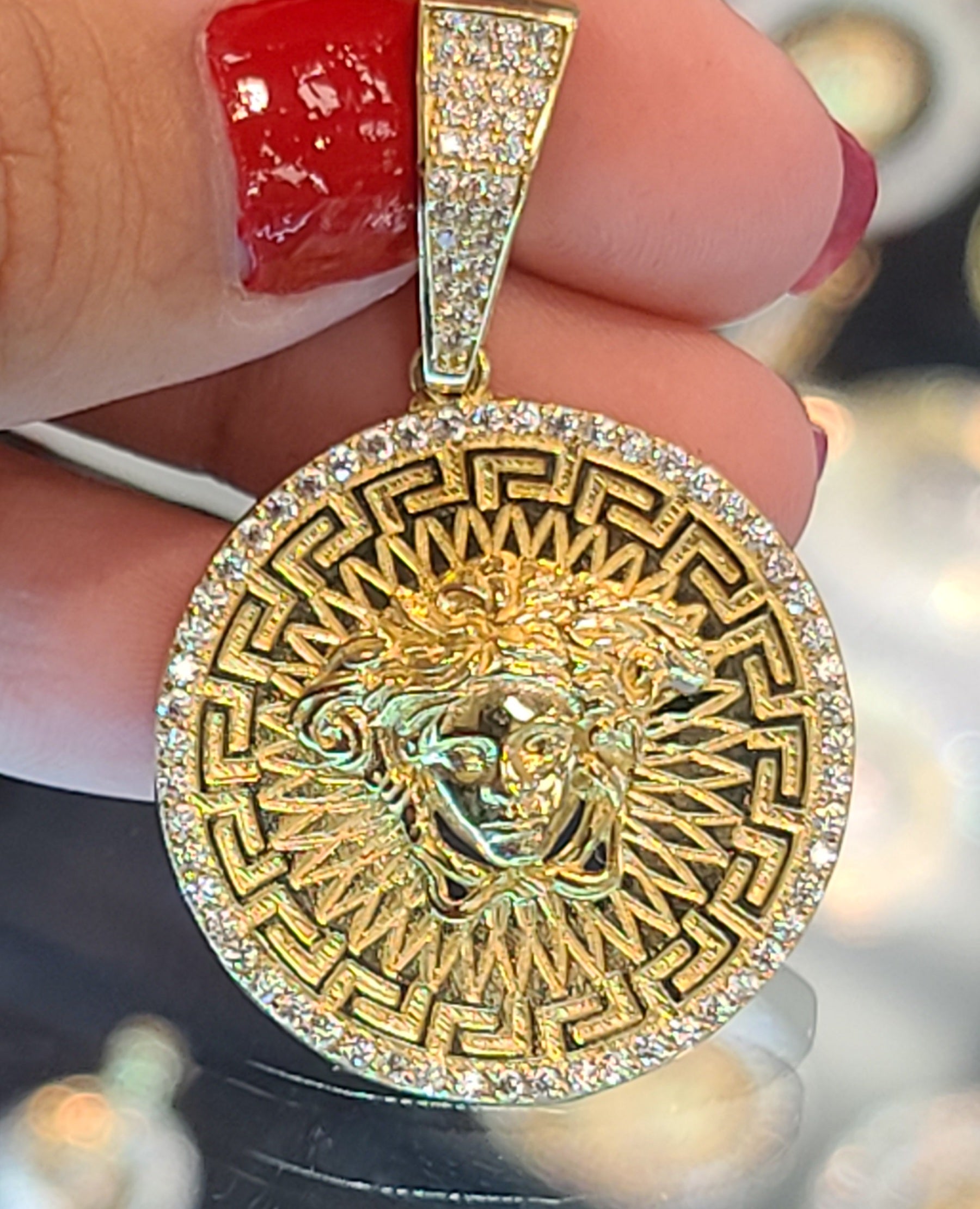 Small Yellow Gold Circular Medusa Pendant