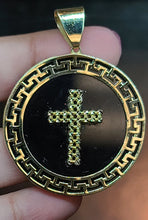 Load image into Gallery viewer, Yellow Gold Circular Pendant with Cross and Markings
