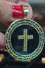 Load image into Gallery viewer, Yellow Gold Circular Pendant with Cross and Markings