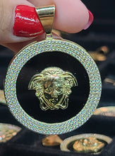 Load image into Gallery viewer, Large Yellow Gold Circular Pendant with CZs and Medusa Face