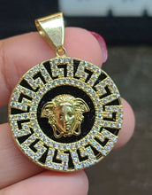Load image into Gallery viewer, Yellow Gold Pendant with Greek Markings and CZs