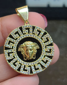 Yellow Gold Pendant with Greek Markings and CZs