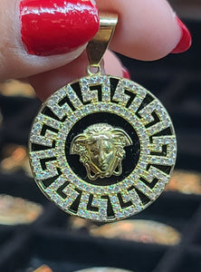 Yellow Gold Pendant with Greek Markings and CZs