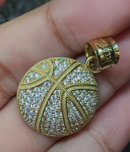 Yellow Gold Basketball Pendant with CZs