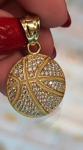 Yellow Gold Basketball Pendant with CZs