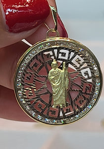 Yellow Gold Circular Pendant with San Judas