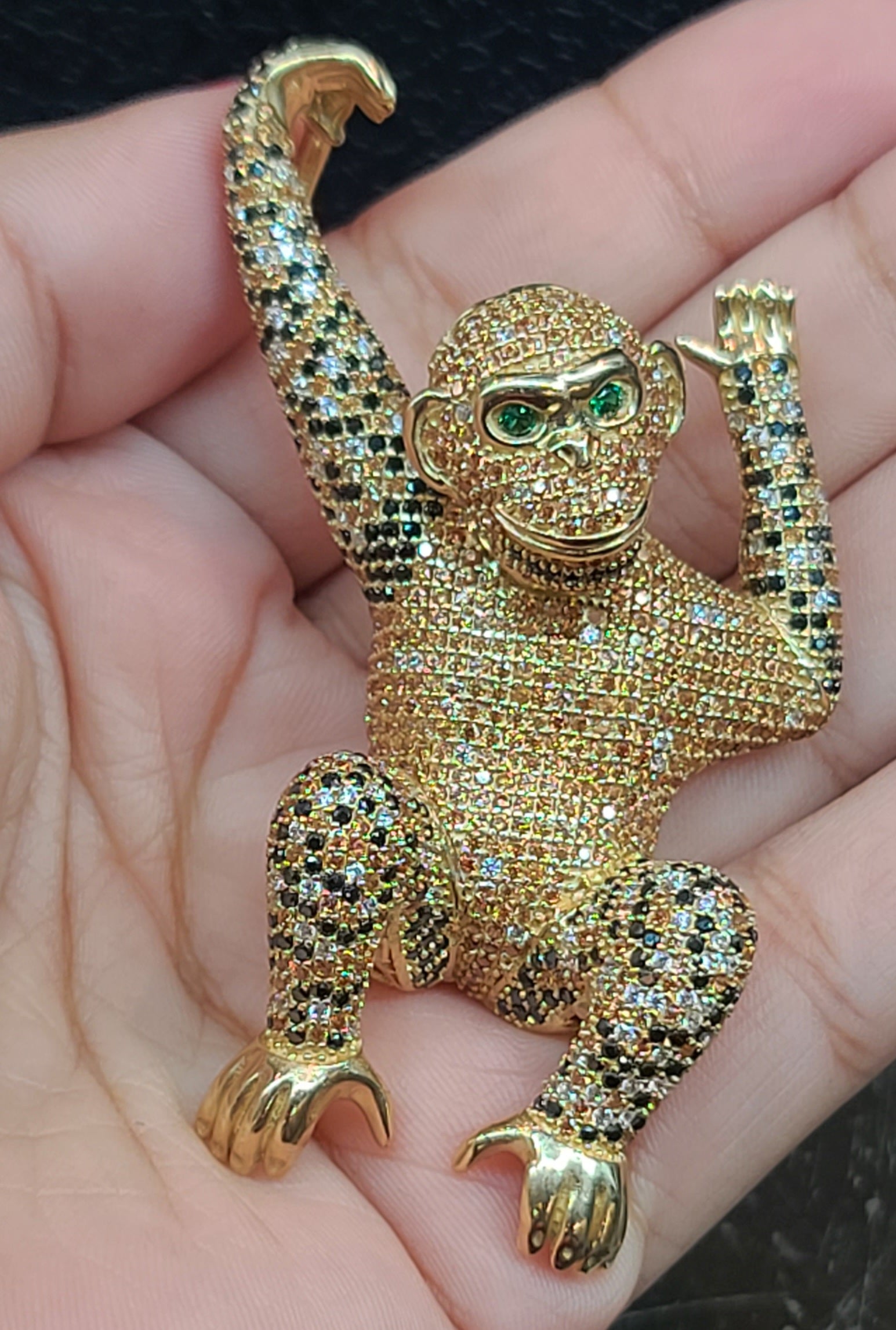 Yellow Gold Monkey Pendant with CZs – TAMAYO GOLD LLC